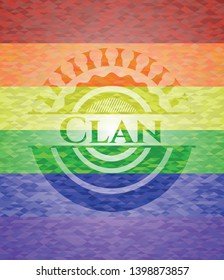Clan on mosaic background with the colors of the LGBT flag