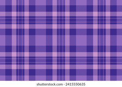 Clan pattern check fabric, designer tartan texture background. Vivid textile plaid seamless vector in indigo and pastel colors.