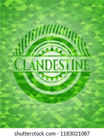 Clandestine green emblem with triangle mosaic background