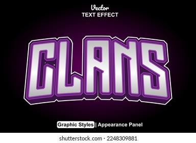 clans text effect with graphic style and editable.