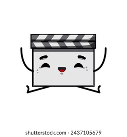 clap clapper board character cartoon. clap director, action take, hollywood cut clap clapper board character sign. isolated symbol vector illustration