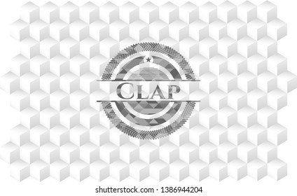 Clap grey badge with geometric cube white background