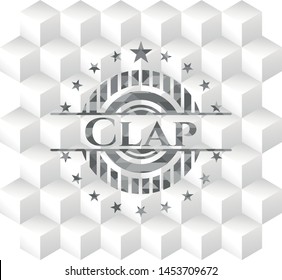 Clap grey emblem. Retro with geometric cube white background