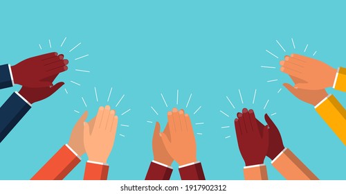 Clap of hand. Applause of people. Applaud and congratulations of success business. Great ovation from audience. Cartoon hands with claps. Sign of bravo, happy, appreciation, applaus. Vector.