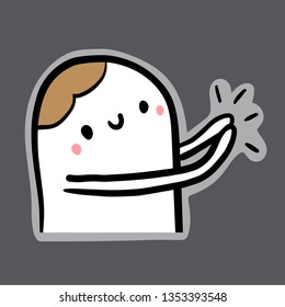 Clap hand drawn illustration with cute marshmallow in cartoon style minimalism