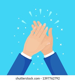 Clap of the hands isolated on background. Businessman clapping. Applause, cheer. Good opinion, positive feedback concept. Congratulate with successful deal. Vector flat design