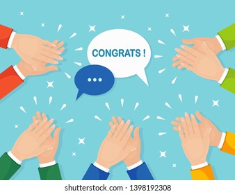 Clap of the hands isolated on background. Businessman clapping. Applause, cheer. Good opinion, positive feedback concept. Congratulate with successful deal. Vector flat design