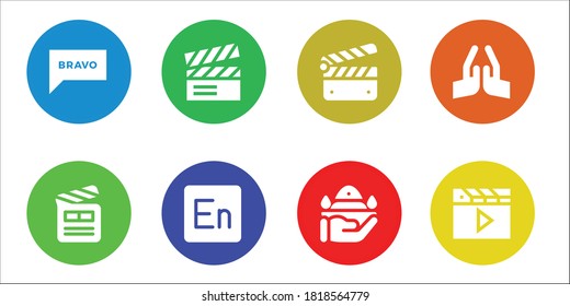 ajuste de icono. 8 iconos de aplauso rellenos.  Iconos modernos sencillos como: Bravo, Clapperboard, Encore, Pray, Clapper