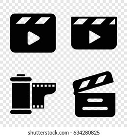 Clap icons set. set of 4 clap filled icons such as movie clapper, camera tape