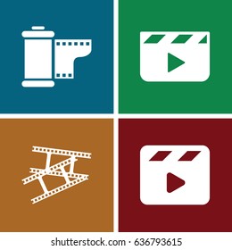 Clap icons set. set of 4 clap filled icons such as movie clapper, camera tape