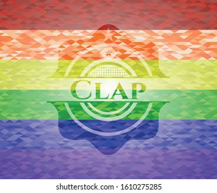 Clap on mosaic background with the colors of the LGBT flag