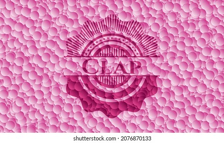 Clap realistic pink emblem with bubbles background. Vector Illustration. Detailed. 