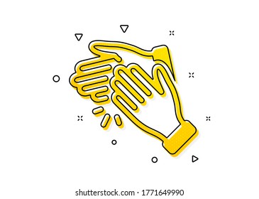 Clap sign. Clapping hands icon. Victory gesture symbol. Yellow circles pattern. Classic clapping hands icon. Geometric elements. Vector