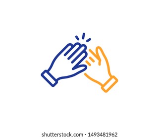 Clap sign. Clapping hands line icon. Victory gesture symbol. Colorful outline concept. Blue and orange thin line clapping hands icon. Vector