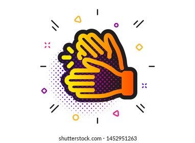 Clap sign. Halftone circles pattern. Clapping hands icon. Victory gesture symbol. Classic flat clapping hands icon. Vector