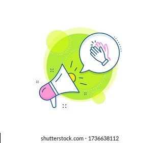 Clap sign. Megaphone promotion complex icon. Clapping hands line icon. Victory gesture symbol. Business marketing banner. Clapping hands sign. Vector