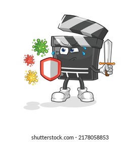 the clapboard against viruses cartoon. cartoon mascot vector