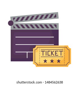 clapboard cinema with ticket isolated icon