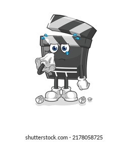 the clapboard cry with a tissue. cartoon mascot vector