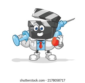 the clapboard doctor holding medichine and injection