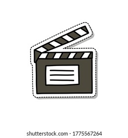 clapboard film doodle icon, vector sticker illustration