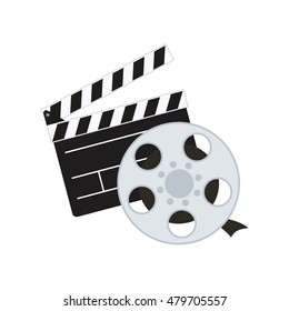 clapboard film reel cinema movie entertainment show icon. Flat and Isolated design. Vector illustration
