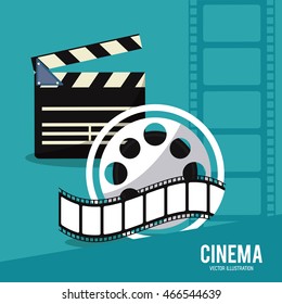 clapboard film strip reel movie film going to cinema icon. Colorful illustration. Vector graphic