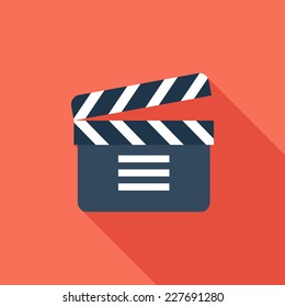 Clapboard flat icon. Modern flat icons with long shadow effect in stylish colors. Icons for Web and Mobile Application. EPS 10.