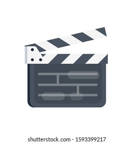 Clapboard in flat style. Illustration with open movie clapperboard icon on white background for motion design, UI, computer game, animation and clothing design. View 3/4.