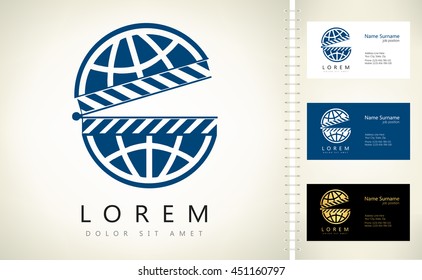 clapboard with globe logo