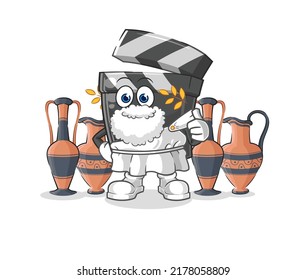 the clapboard with greek clothing. cartoon mascot vector