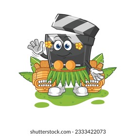 the clapboard hawaiian waving character. cartoon mascot vector