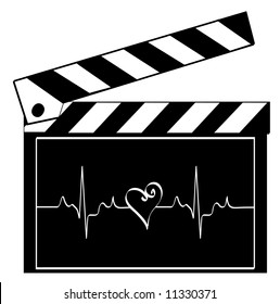 clapboard with heart rhythm running across it - heart of entertainment industry - vector