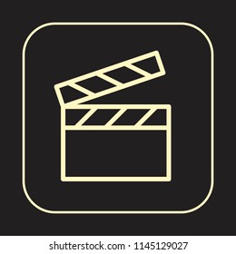 Clapboard Icon. Clapper board. Video Filming concept. Editable stroke flat icons. Simple thin line art logo. Golden web app button. Vector illustration. 