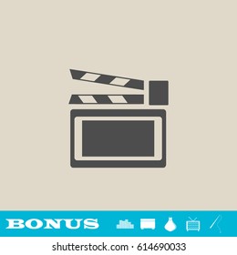 Clapboard icon flat. Grey pictogram on light background. Vector illustration symbol and bonus button real estate, ottoman, vase, tv, fishing rod