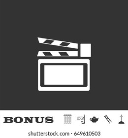 Clapboard icon flat. White pictogram on black background. Vector illustration symbol and bonus icons