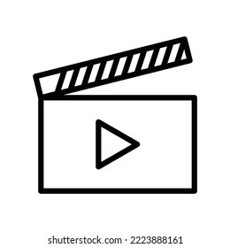 Clapboard icon for movie or film production in black outline style