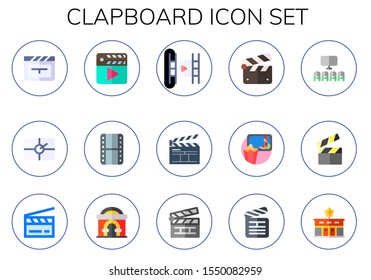 clapboard icon set. 15 flat clapboard icons.  Simple modern icons about  - cinema, clapperboard