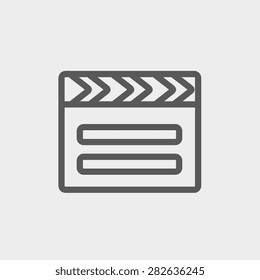 Clapboard icon thin line for web and mobile, modern minimalistic flat design. Vector dark grey icon on light grey background.