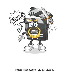 the clapboard knights attack with sword. cartoon mascot vector