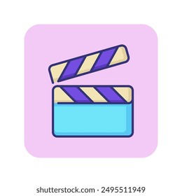 Icono de línea de la pizarra. Clapper, tablero, acción. Concepto de cine. Se puede utilizar para temas como la filmación, grabación de la cámara, producción de películas
