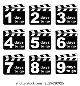 ClipArt-Vektorgrafik aus Clapboard-Film, Countdown-Element, einzeln auf Weiß