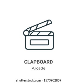 Clapboard outline vector icon. Thin line black clapboard icon, flat vector simple element illustration from editable entertainment concept isolated on white background