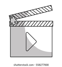 clapboard with play button over white background. entertainment and technology design. vector illustration