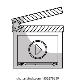clapboard with play button over white background. entertainment and technology design. vector illustration