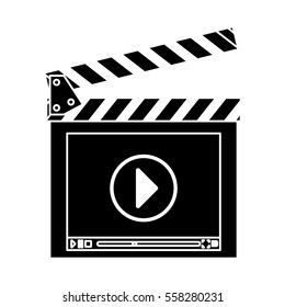 clapboard with play button over white background. entertainment and technology design. vector illustration