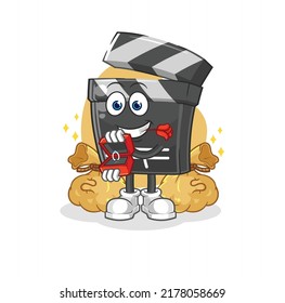 the clapboard propose with ring. cartoon mascot vector