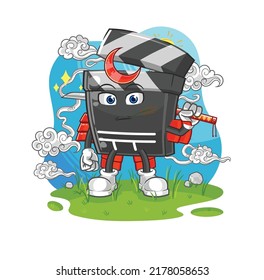 la caricatura de clapboard samurai. vector de mascota de dibujos animados