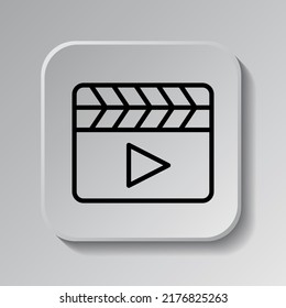 Clapboard simple icon vector. Flat design. Black icon on square button with shadow. Grey background.ai