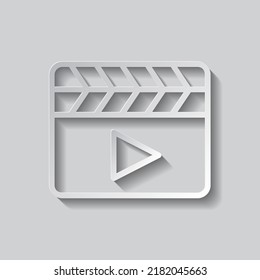 Clapboard simple icon vector. Flat design. Paper style with shadow. Gray background.ai